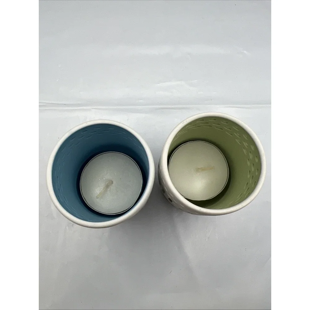 Pair AVON Spafinder Tealight Votive Candle Holders Blue & Green